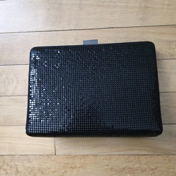 Vintage Elan Black Mesh Sparkle Handbag Clutch with Chain - Picture 3 of 16